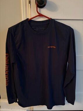 Patagonia Long-Sleeve Crew Shirt - Navy with Orange Logo